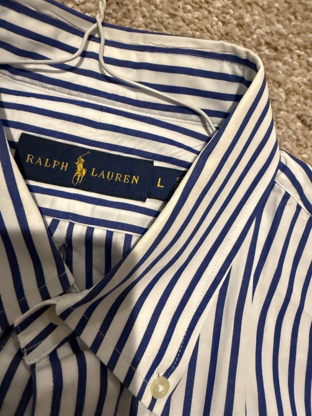 Ralph Lauren Shirt L Classic Fit Blue and white Button-Down with Gold Pony